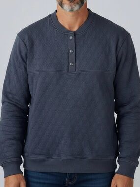 Pact Men’s Sz L Gray Organic Cotton Snap Quilted Long Sleeve Pullover Sweater